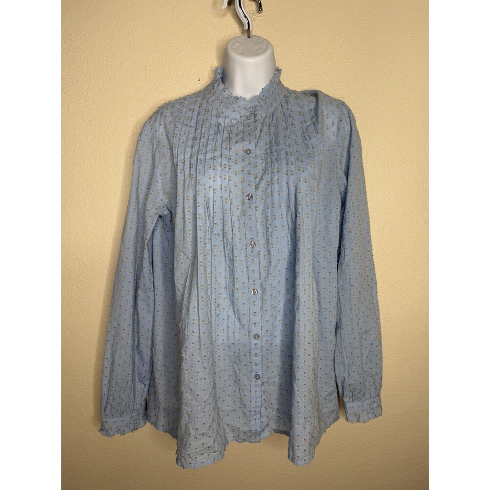 Sundance Philipa Pintuck Swiss Dot Blue Blouse Ruffle Trim Top Sz M peasant boho - Picture 10 of 11